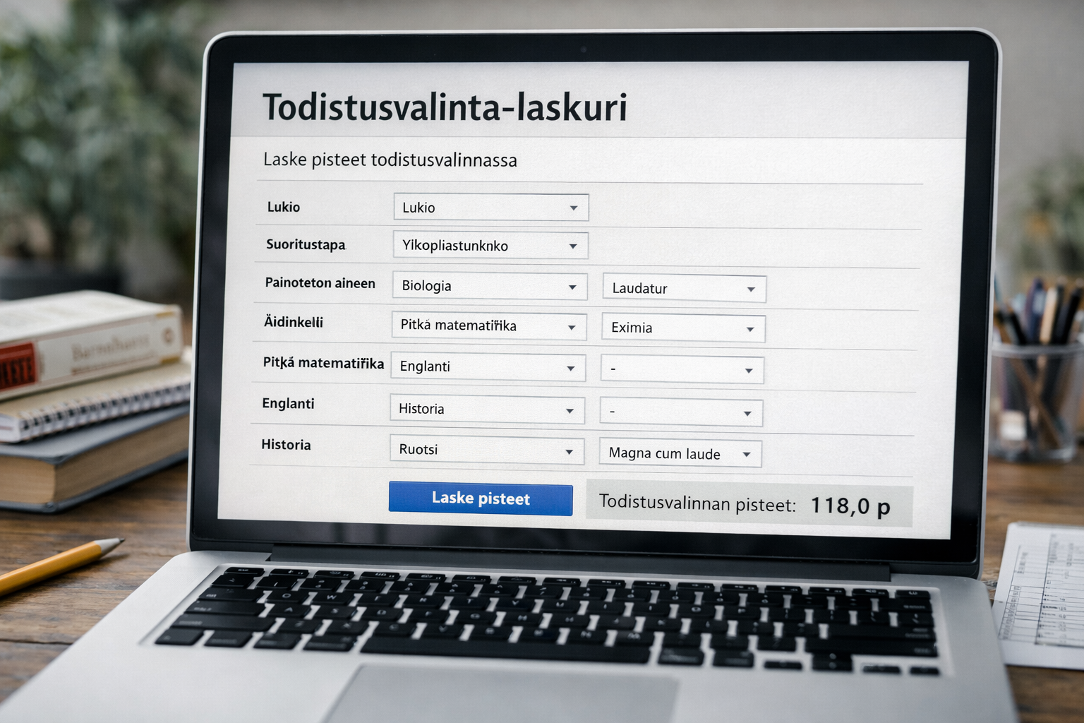 Todistusvalinta laskuri